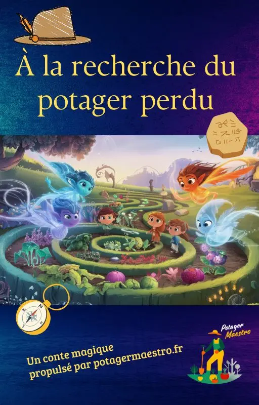 Couverture de l'ebook "À la recherche du potager perdu" - Conte magique pour enfants avec esprits des éléments et jardin enchanté