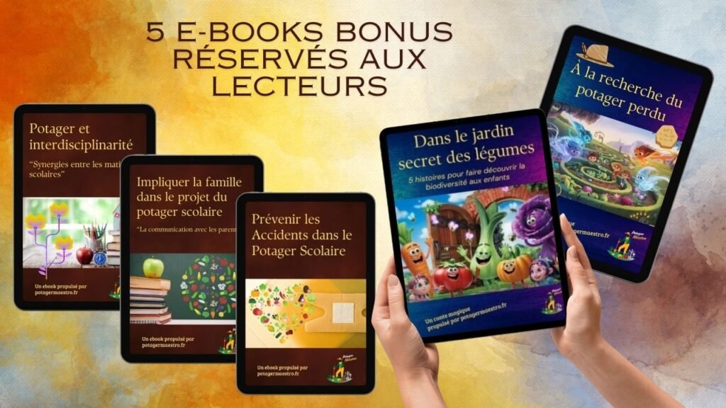 couvertures des 5 ebooks bonus du livre impliquer les enfants au potager